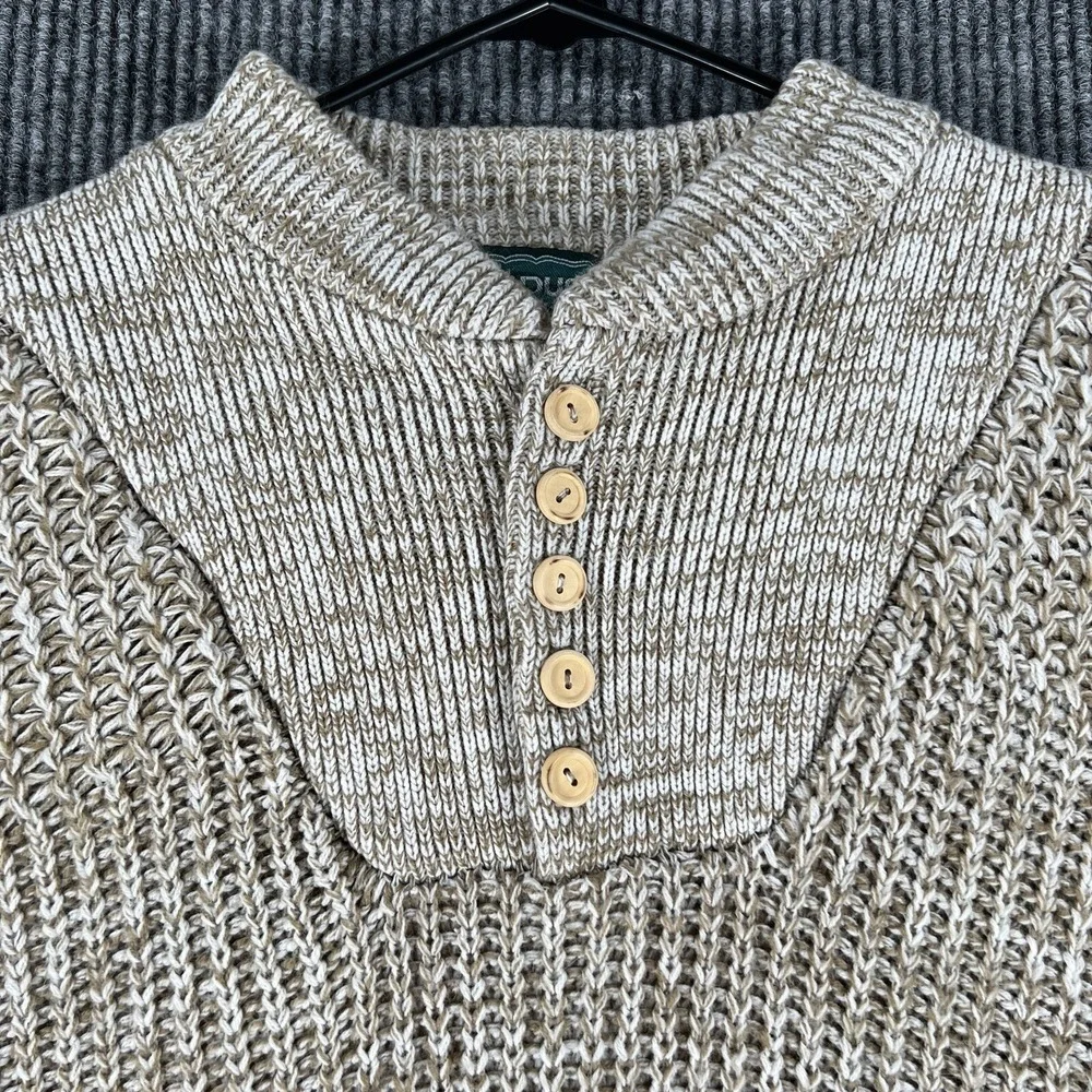 Campus Sweater Mens XL Extra Large Beige Chunky Knit 1/4 Button Pullover